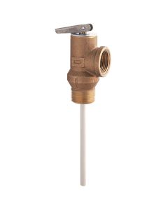 Watts 0121344 3/4 IN Lead Free Self Closing T and P Relief Valve, 175 psi, 210 degree F, Test Lever, 4 IN Ext Thermostat