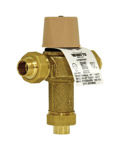 Watts 0559115 1/2 In Lead Free Thermostatic Mixing Valve, Solder Union End Connections, Adjustable Out 80-120 F