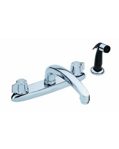 Gerber 07-42-216 Classics Two Handle Kitchen Faucet Deck Plate Mounted w/ Spray & w/ Metal Fluted Handles 1.75gpm