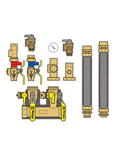 Webstone 4FK5-CH 1-1/4" FIP x 1 Hydro-Core Cmplt Nbp Kit Combi Kit: Includes (1) Hc Dbl Ball Drn Manifold - 1 1/4 FIP Run x 1 Valves (2) Fully Fabricated & Insulated Flexible Supply/Return Lines W/ 1 FIP Bc Fittings 30 Psi Pressure Gauge 30 Psi Prv & 3/4
