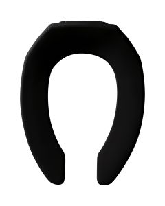 Bemis 7B1955CT 047 Elongated Open Front Less Cover Commercial Plastic Toilet Seat in Black with STA-TITE Commercial Fastening System Check Hinge - Product Image