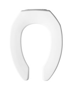 Bemis 7B2155CT 000 Elongated Open Front Less Cover Commercial Plastic Toilet Seat in White with STA-TITE Commercial Fastening System Check Hinge and DuraGuard