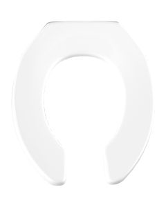 Bemis 7B955CT 000 Round Open Front Less Cover Commercial Plastic Toilet Seat in White with STA-TITE Commercial Fastening System Check Hinge