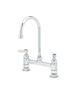 T&S Brass B-0321 Double Pantry Faucet, Deck Mount, 8" Centers, Swivel Gooseneck, Lever Handles, Eternas